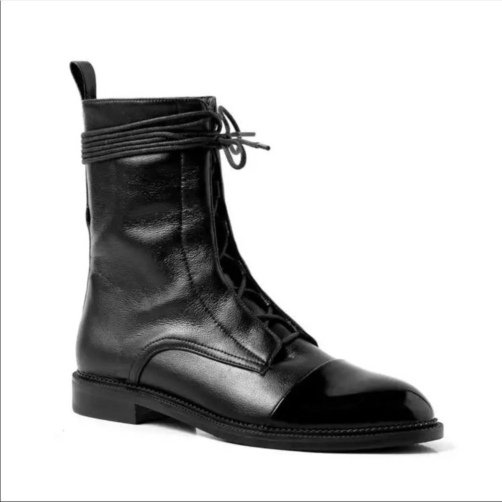RESTOCKED! Milano Black Leather Lace Up Brogue Boots - Picture 3 of 12